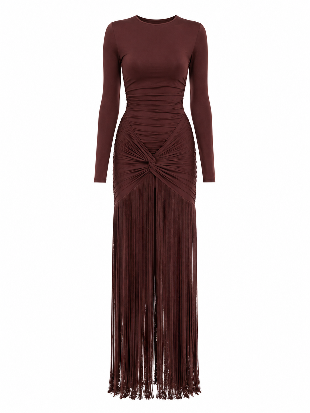Fringe Ruched Maxi Dress