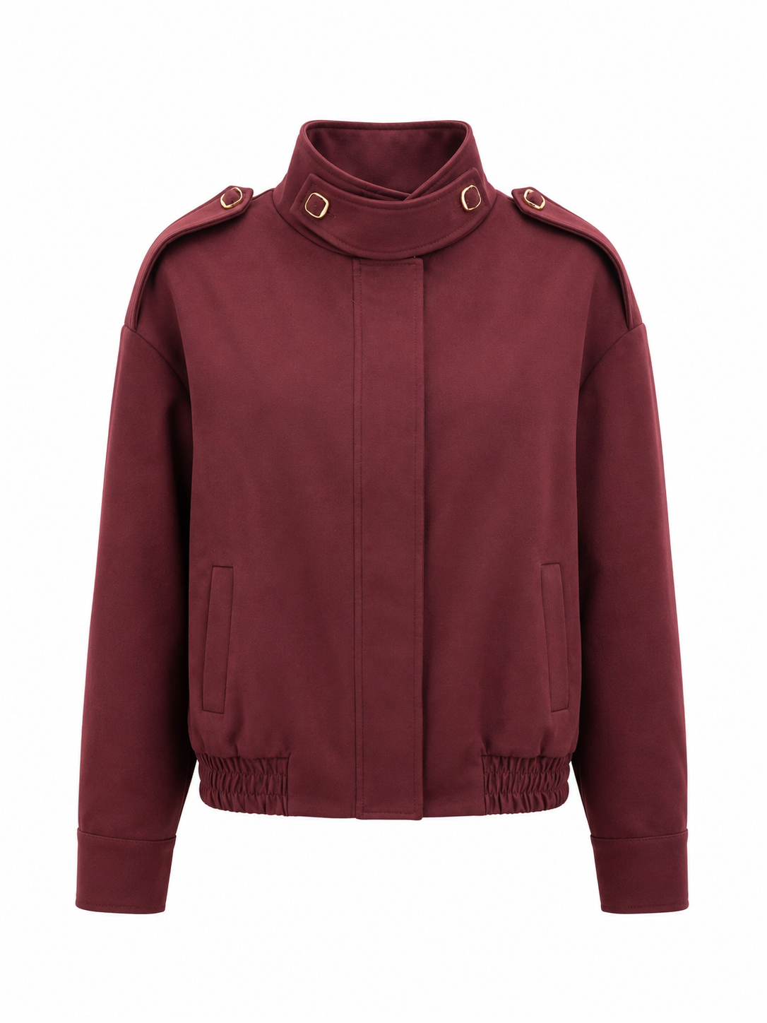 Burgundy High-Neck Utility Jacket