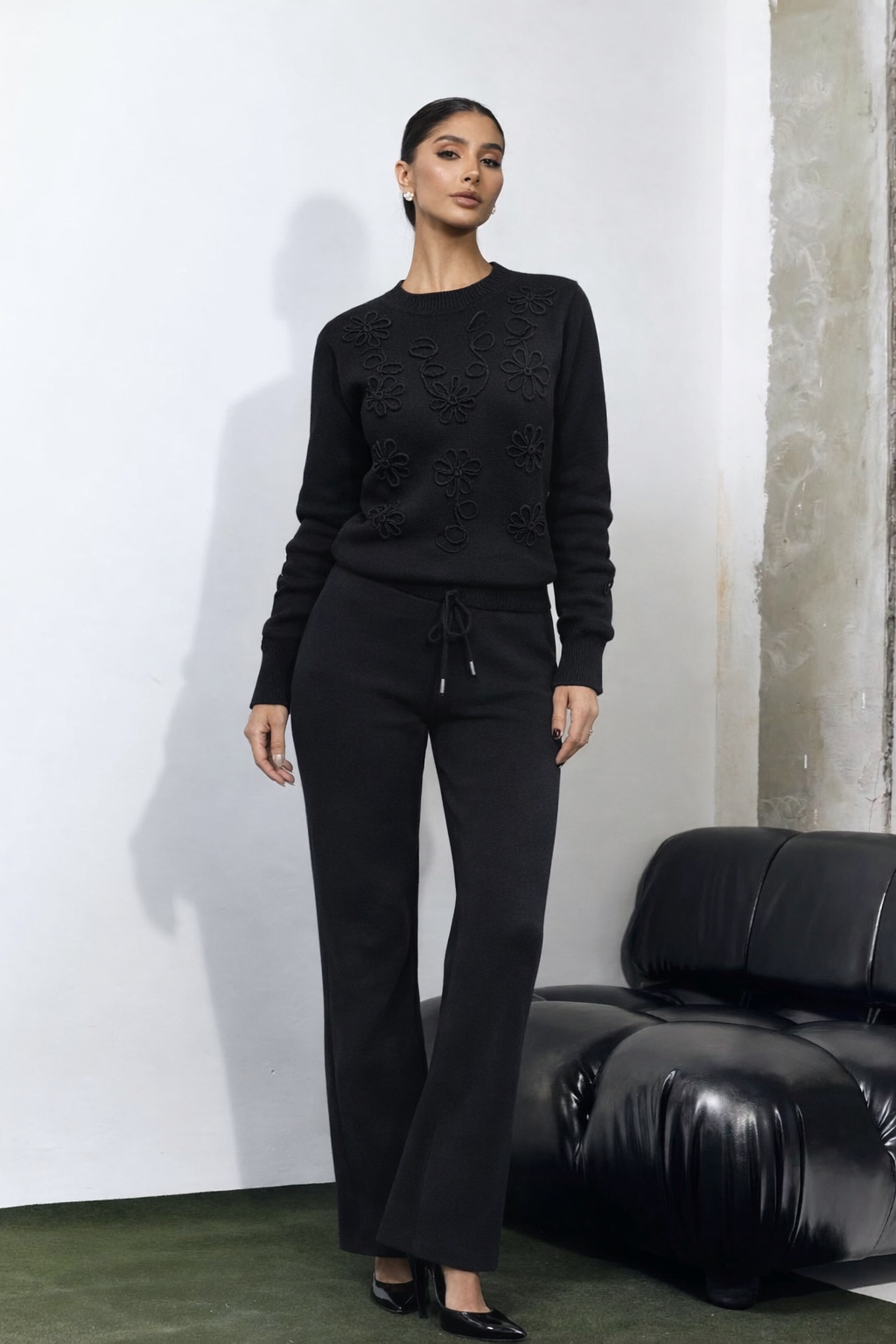 Raised-Embroidery Knit Sweater