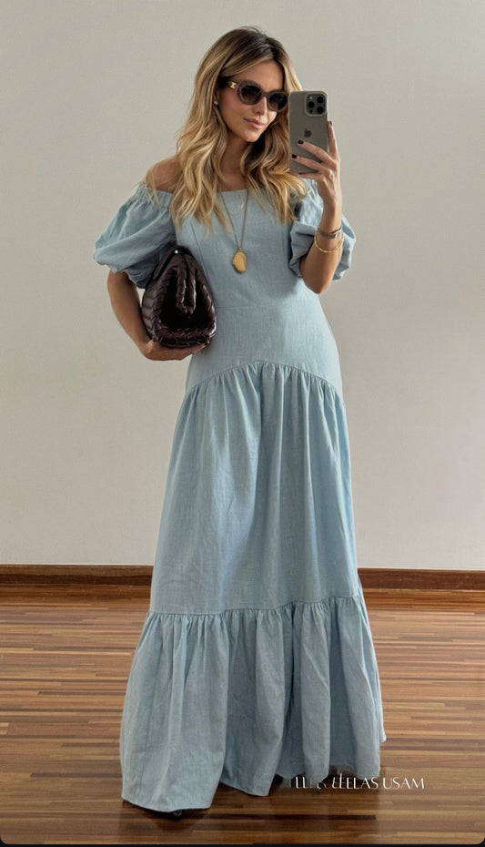 Puff Sleeve Renata Long Dress