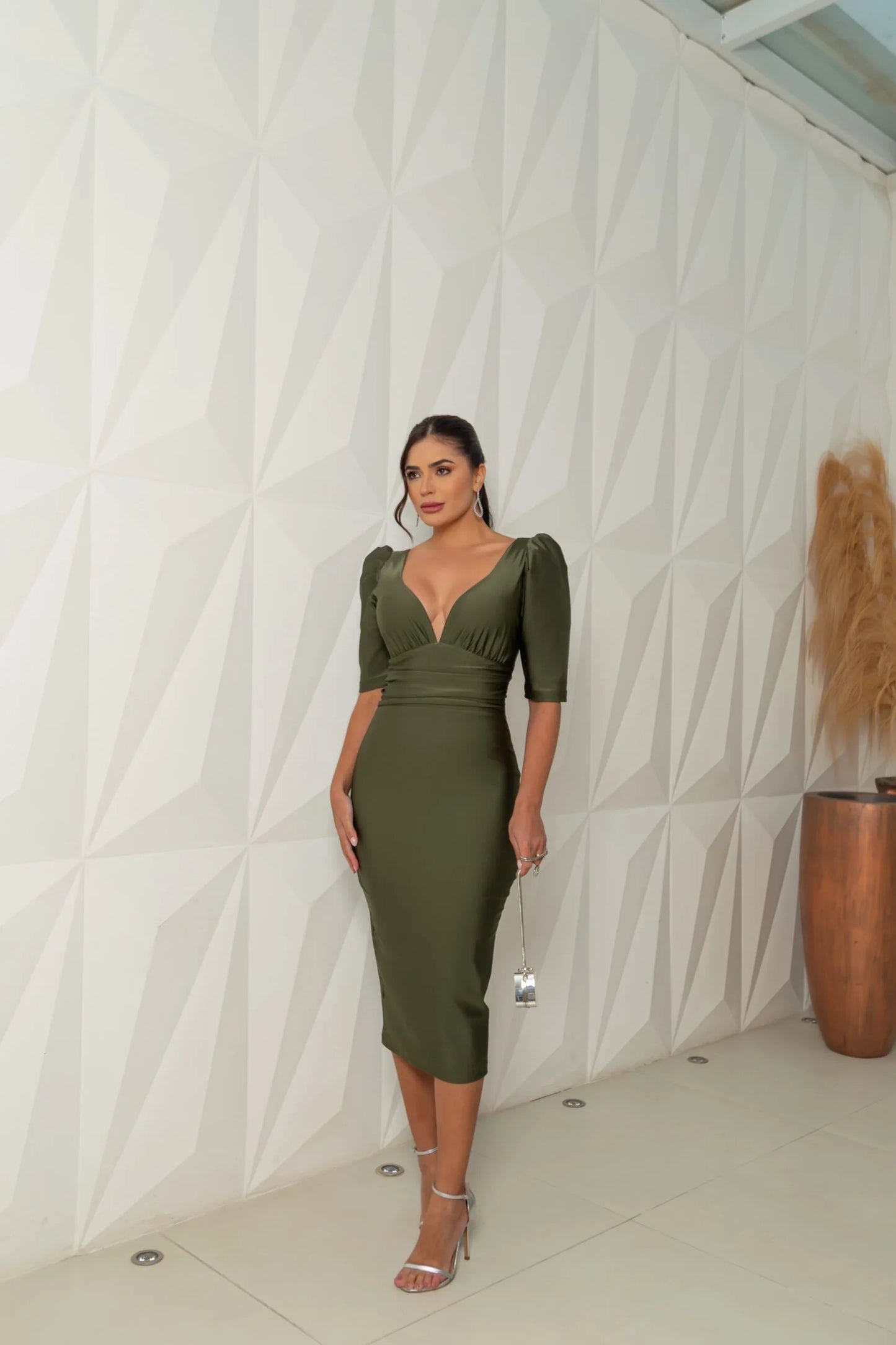 Midi Dress Thais W/Puff Sleeves