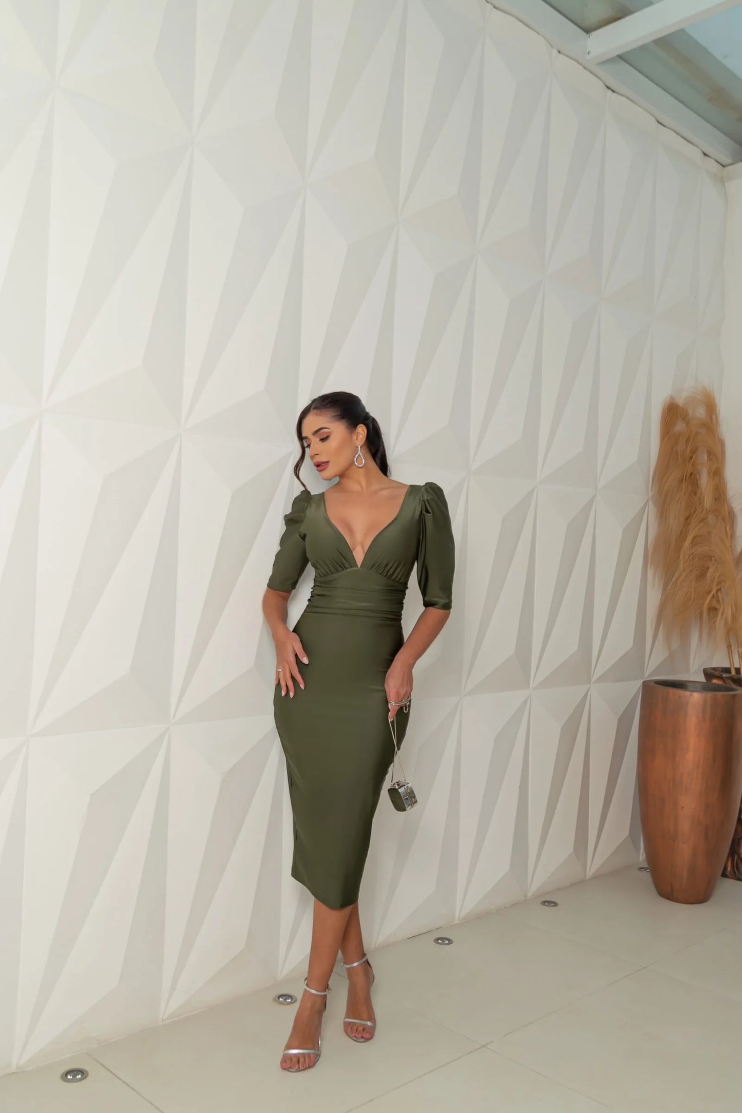 Midi Dress Thais W/Puff Sleeves