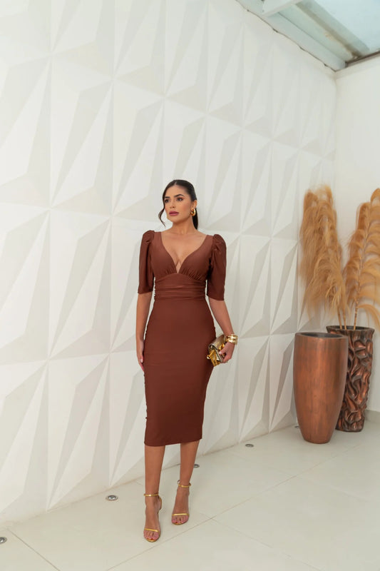 Midi Dress Thais W/Puff Sleeves