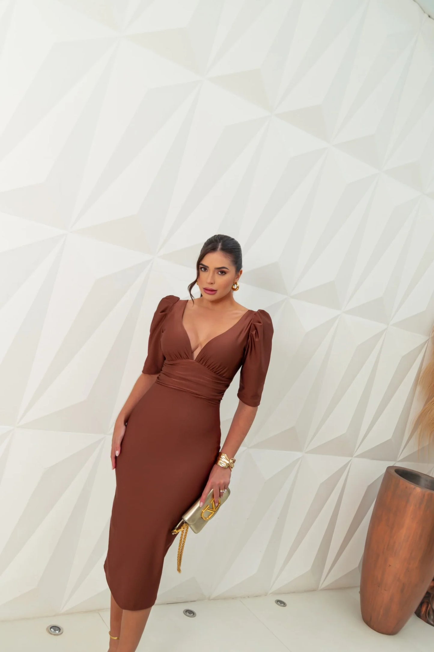 Midi Dress Thais W/Puff Sleeves