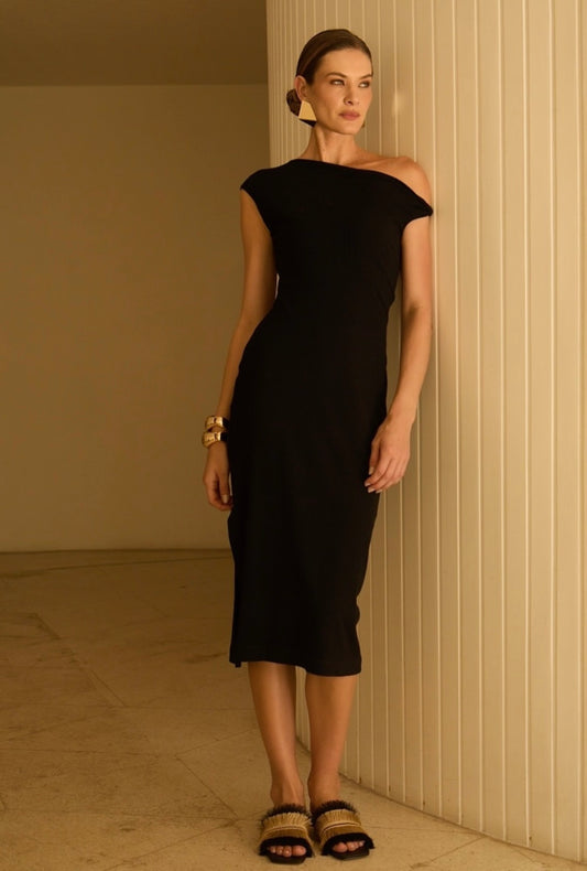 Symmetrical Neckline Midi Dress