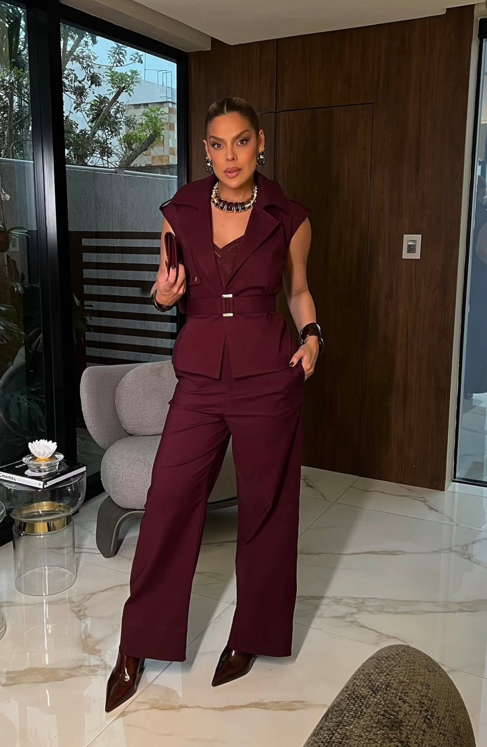 Tailored Sleeveless Set with Belt