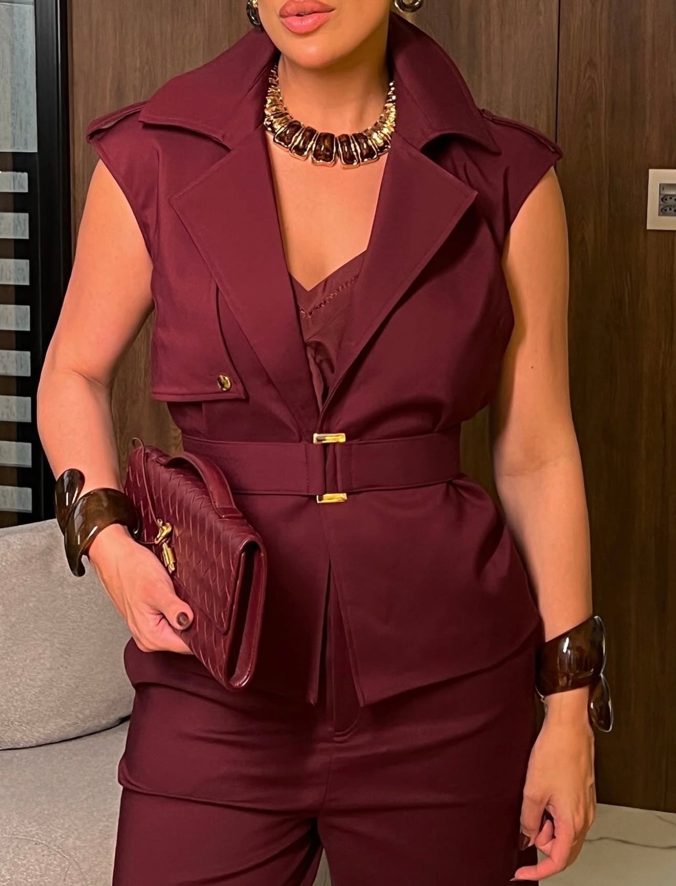 Tailored Sleeveless Set with Belt
