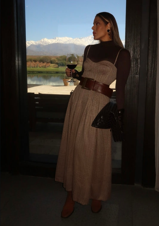 Tweed Midi Dress w/ Belt