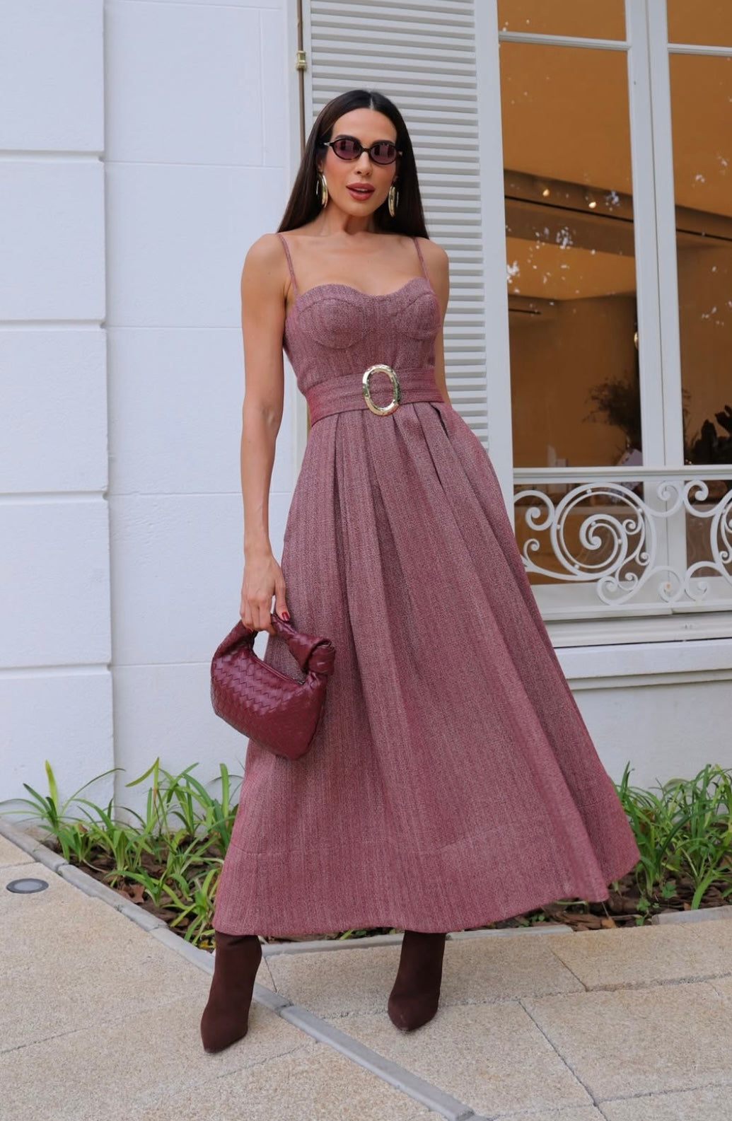 Tweed Midi Dress w/ Belt