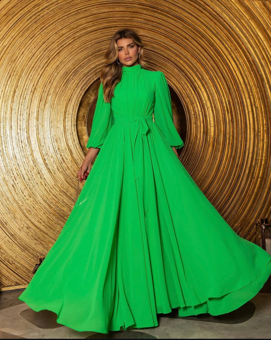 Emerald Green High-Neck Maxi Dress