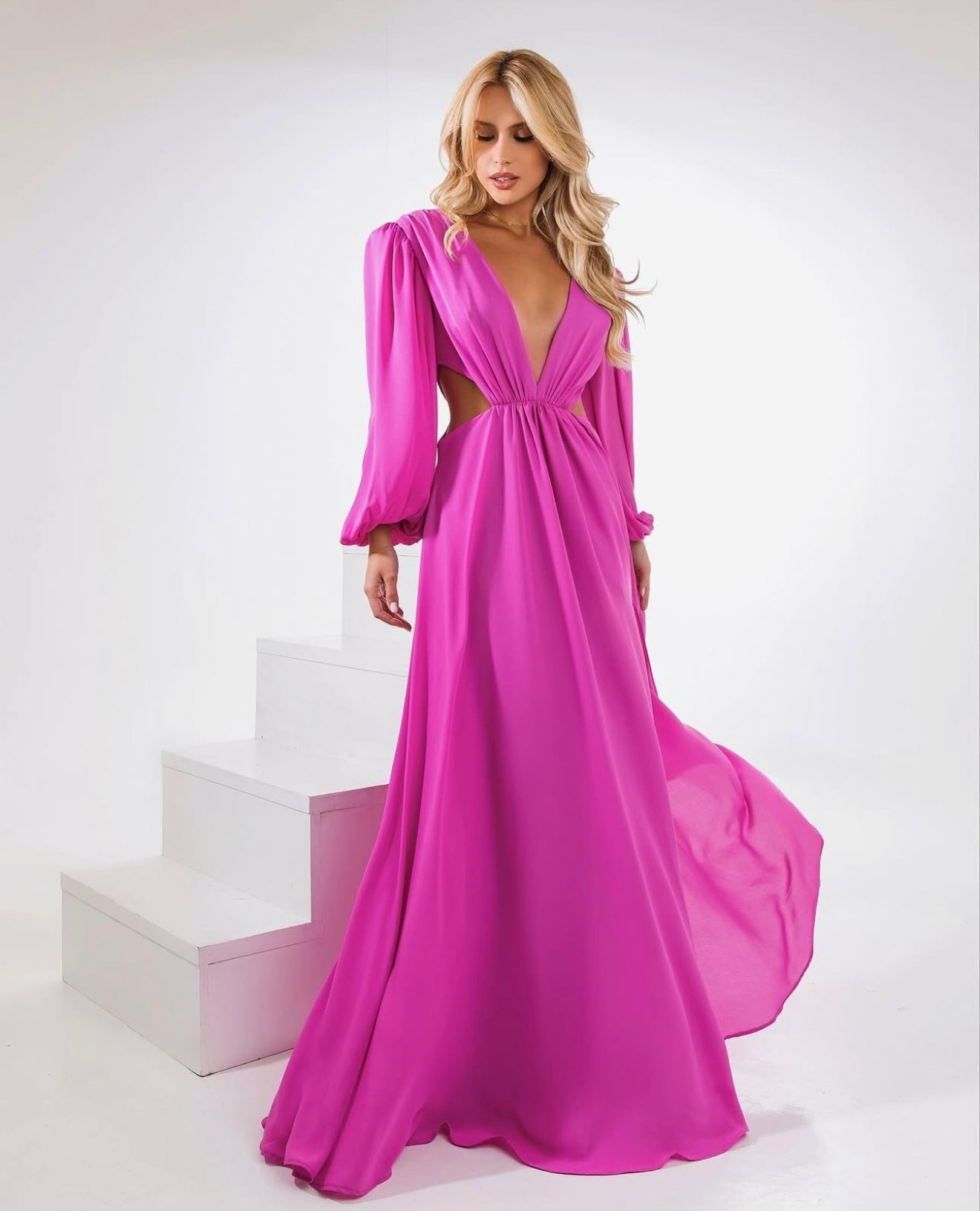 Fuchsia Maxi Dress with Plunging