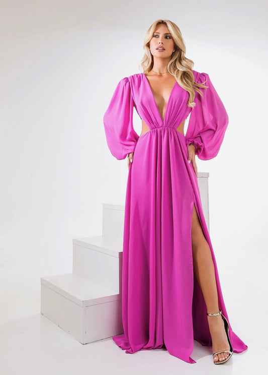 Fuchsia Maxi Dress with Plunging