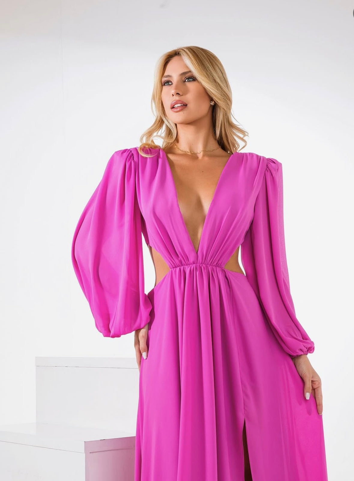Fuchsia Maxi Dress with Plunging