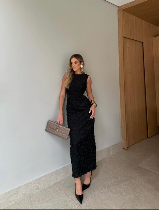 Midi Dress with Bow and Side Slit