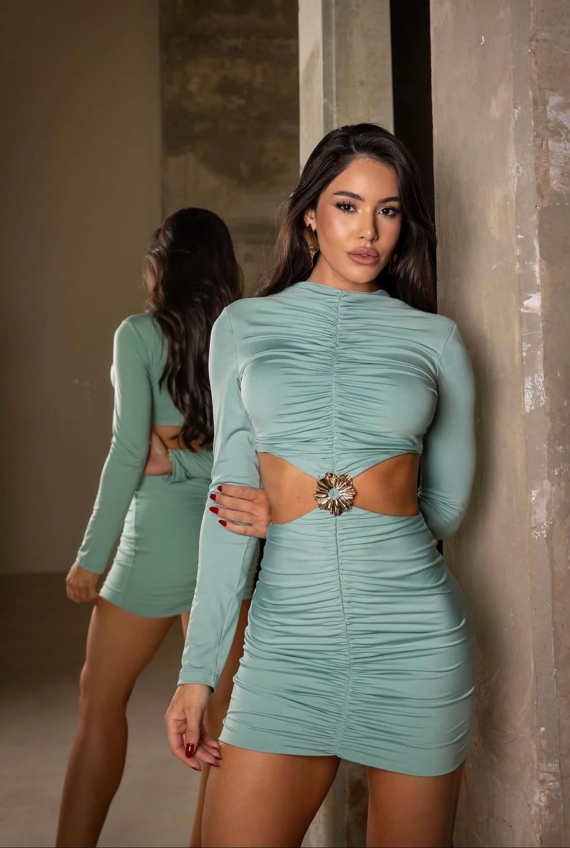 Flower Gold Mini Dress