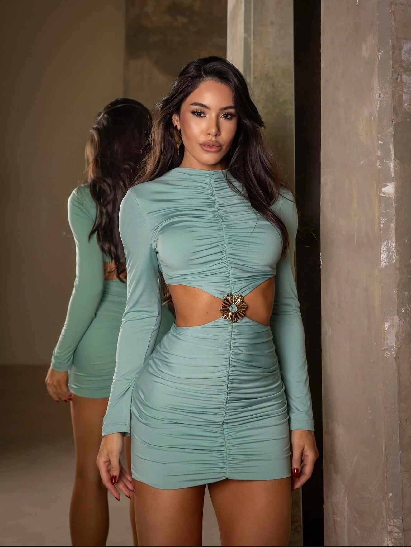 Flower Gold Mini Dress