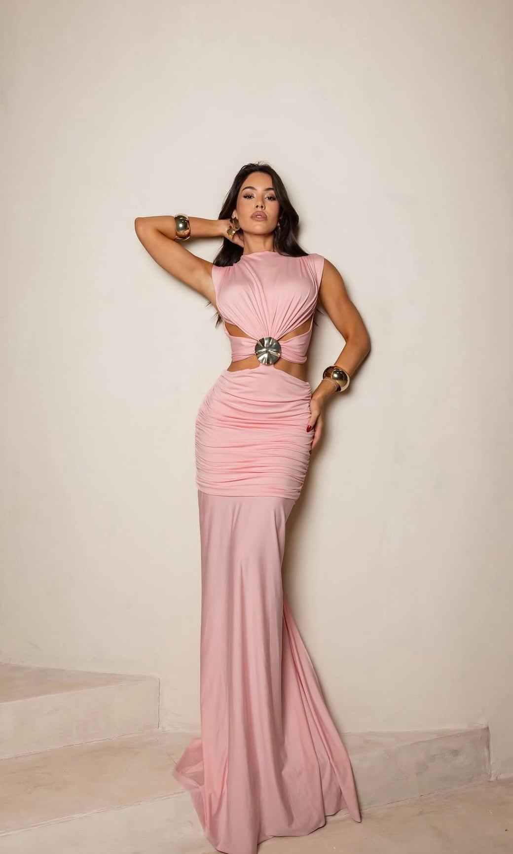 Pleated Hip-Hugging Maxi Dress