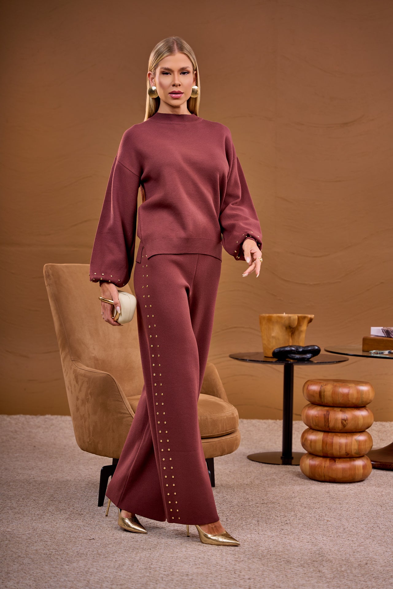 Studded Knit Pant Set