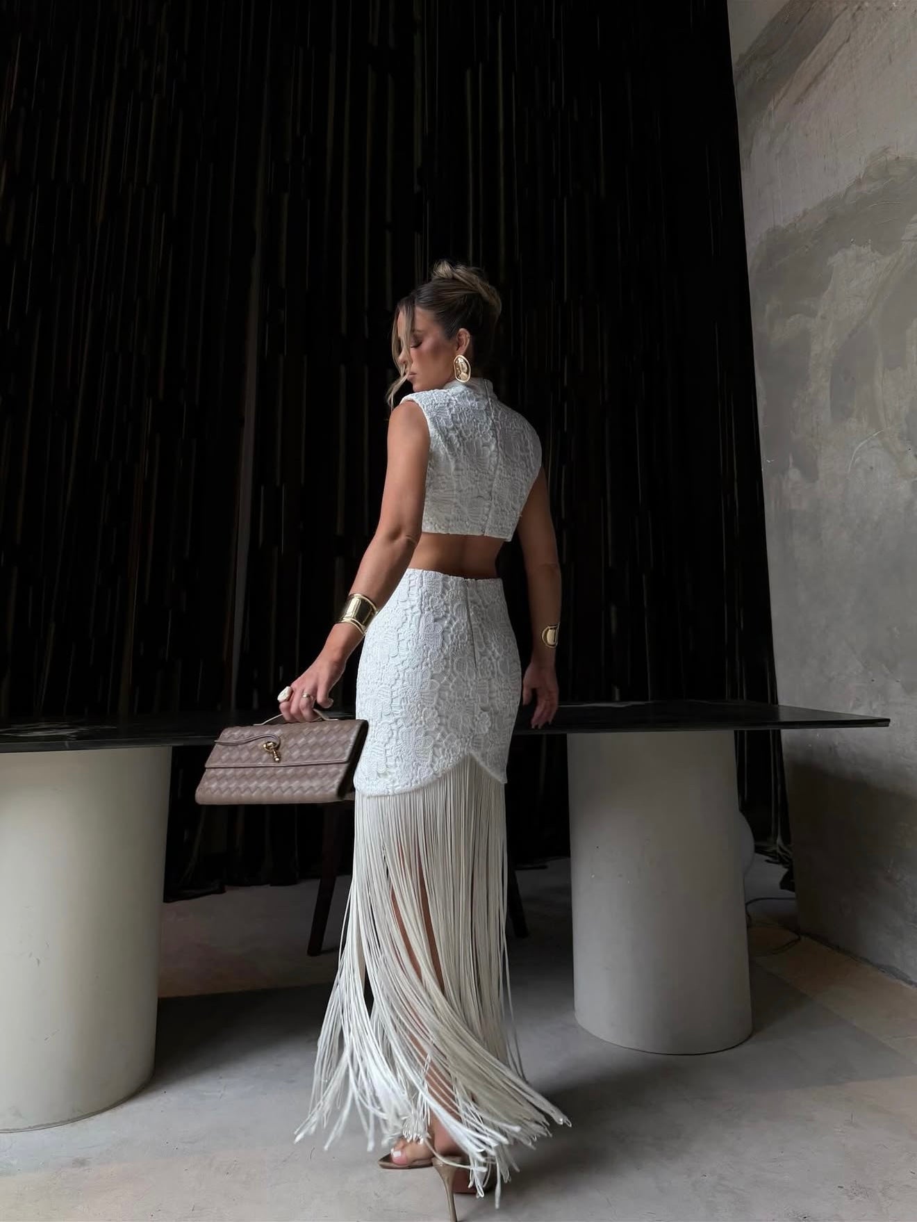 Lace Midi Dress W/Side Cutout