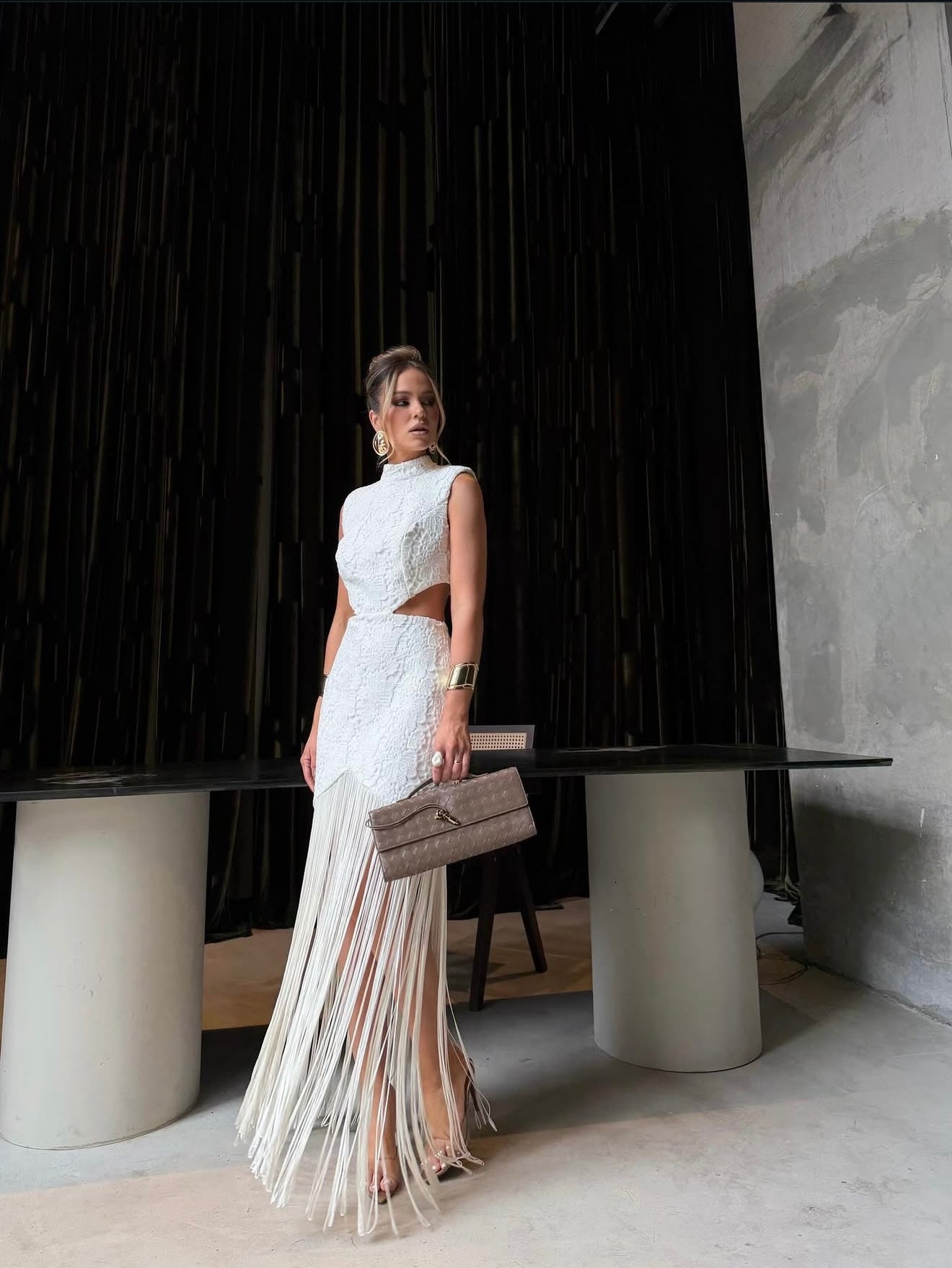 Lace Midi Dress W/Side Cutout