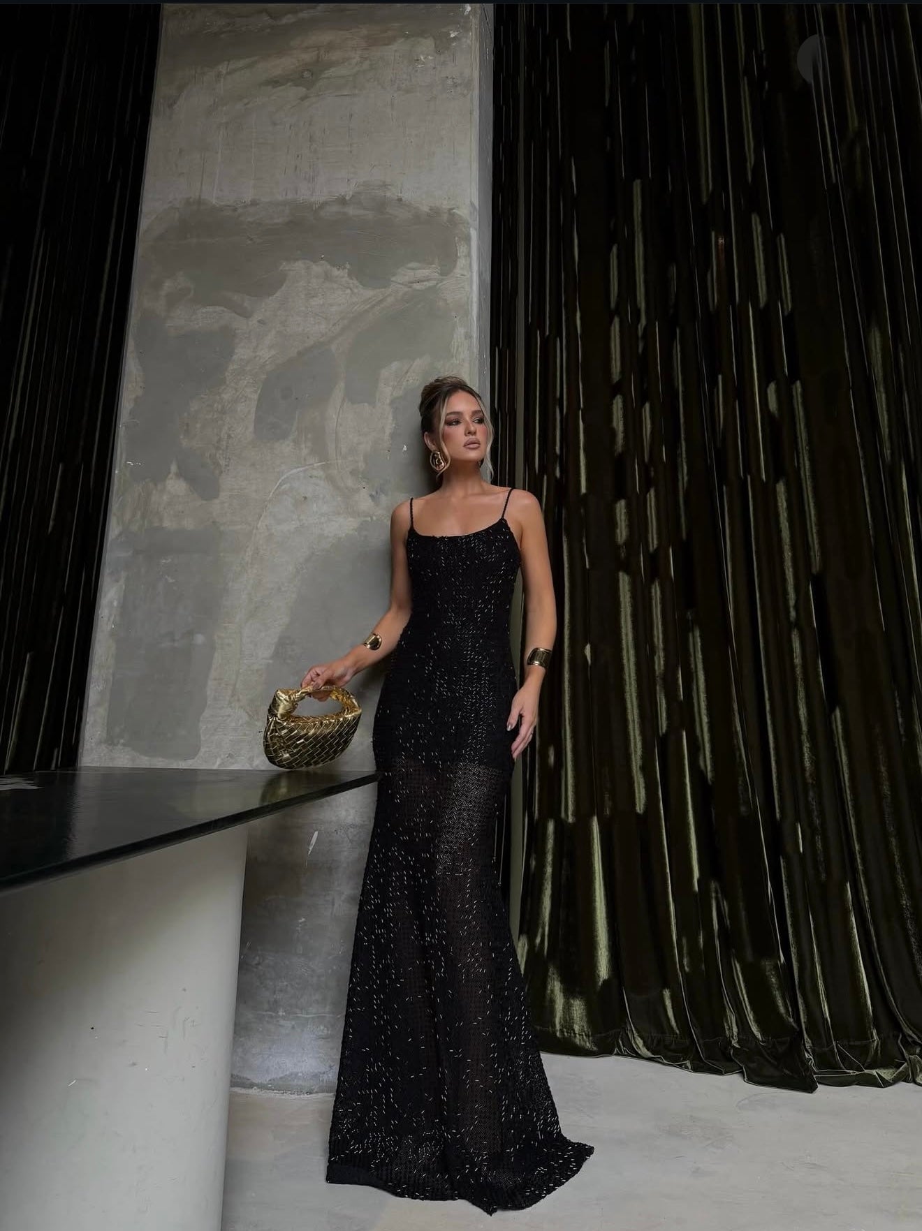 Sequin Maxi Dress with Thin Straps