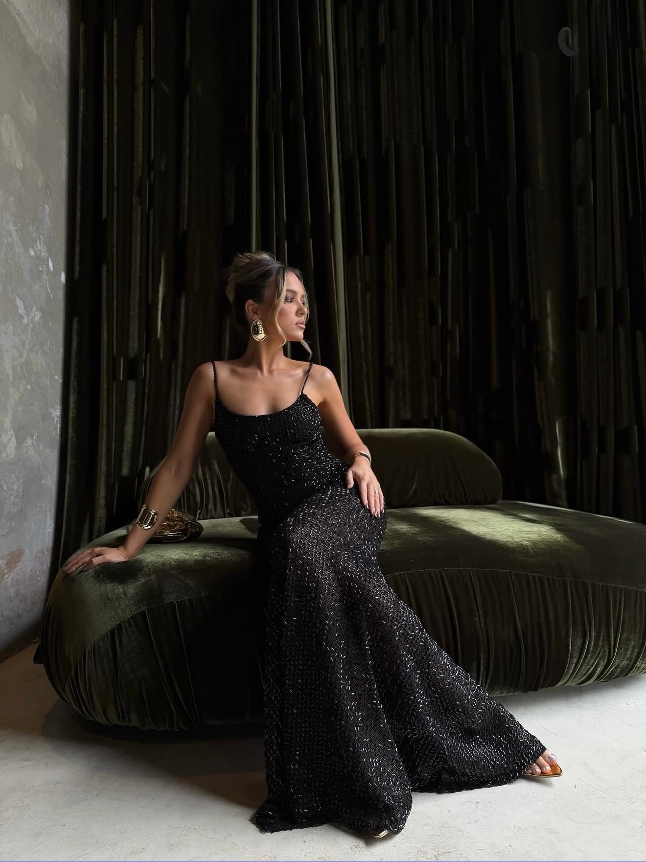 Sequin Maxi Dress with Thin Straps