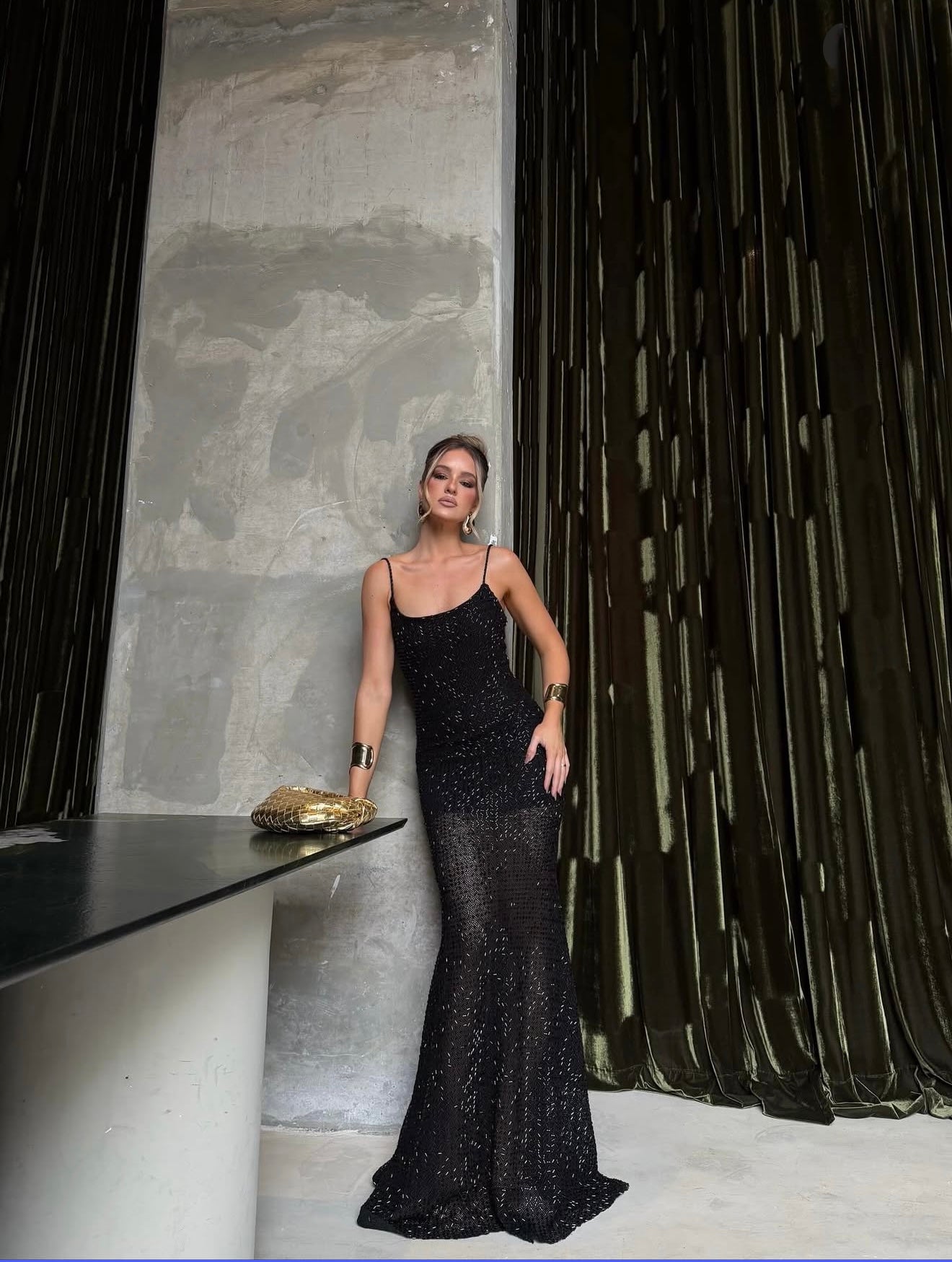 Sequin Maxi Dress with Thin Straps