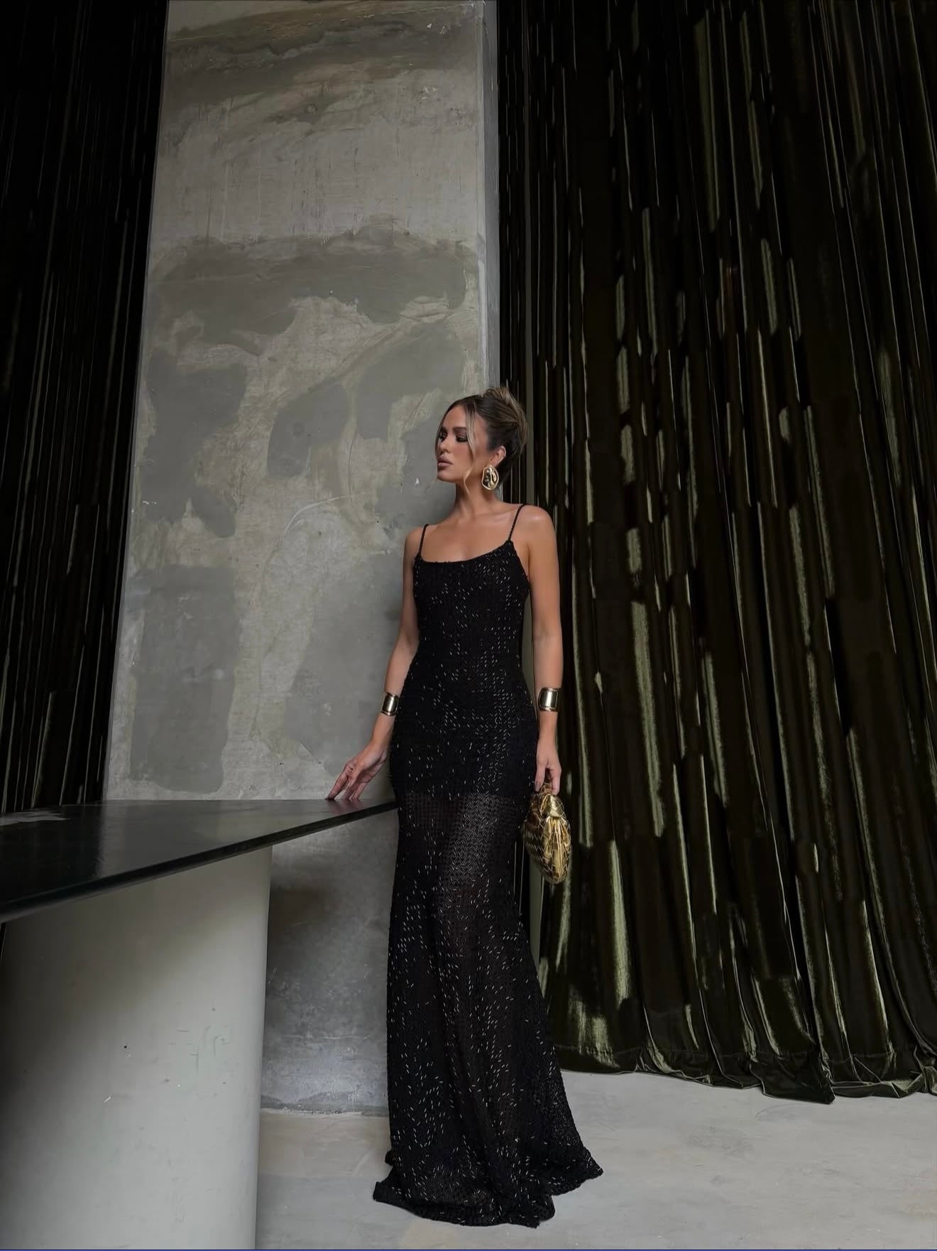 Sequin Maxi Dress with Thin Straps