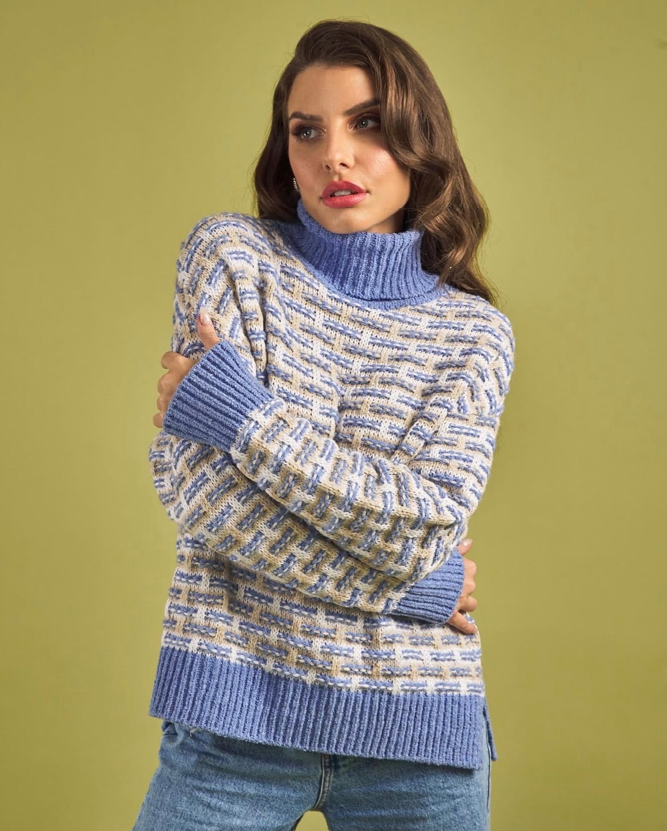 Textured Turtleneck Knit Sweater