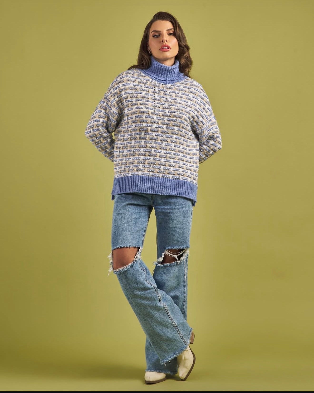 Textured Turtleneck Knit Sweater