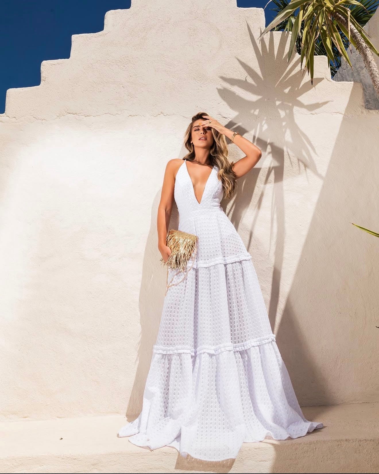 Open Back Metal Detail Long Dress