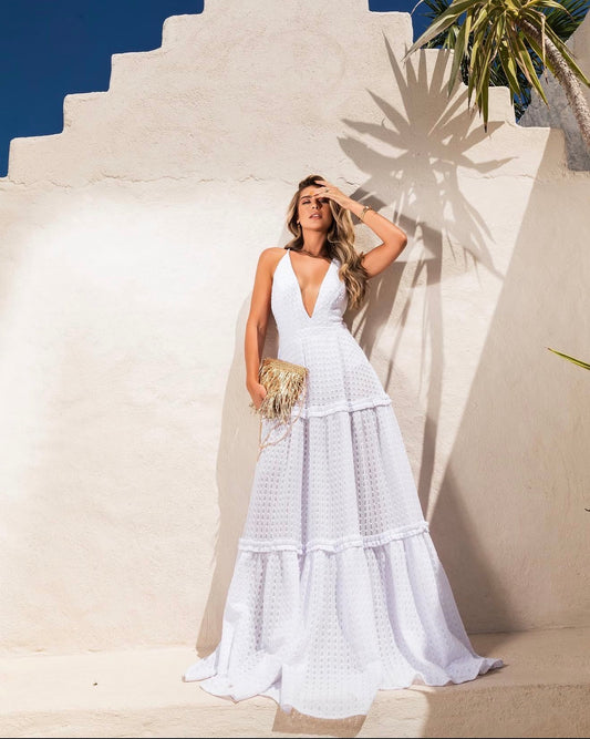 Open Back Metal Detail Long Dress