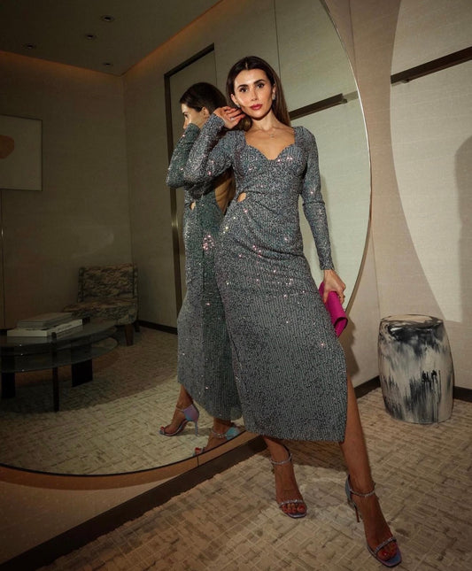 Sequined Backless Midi Dress