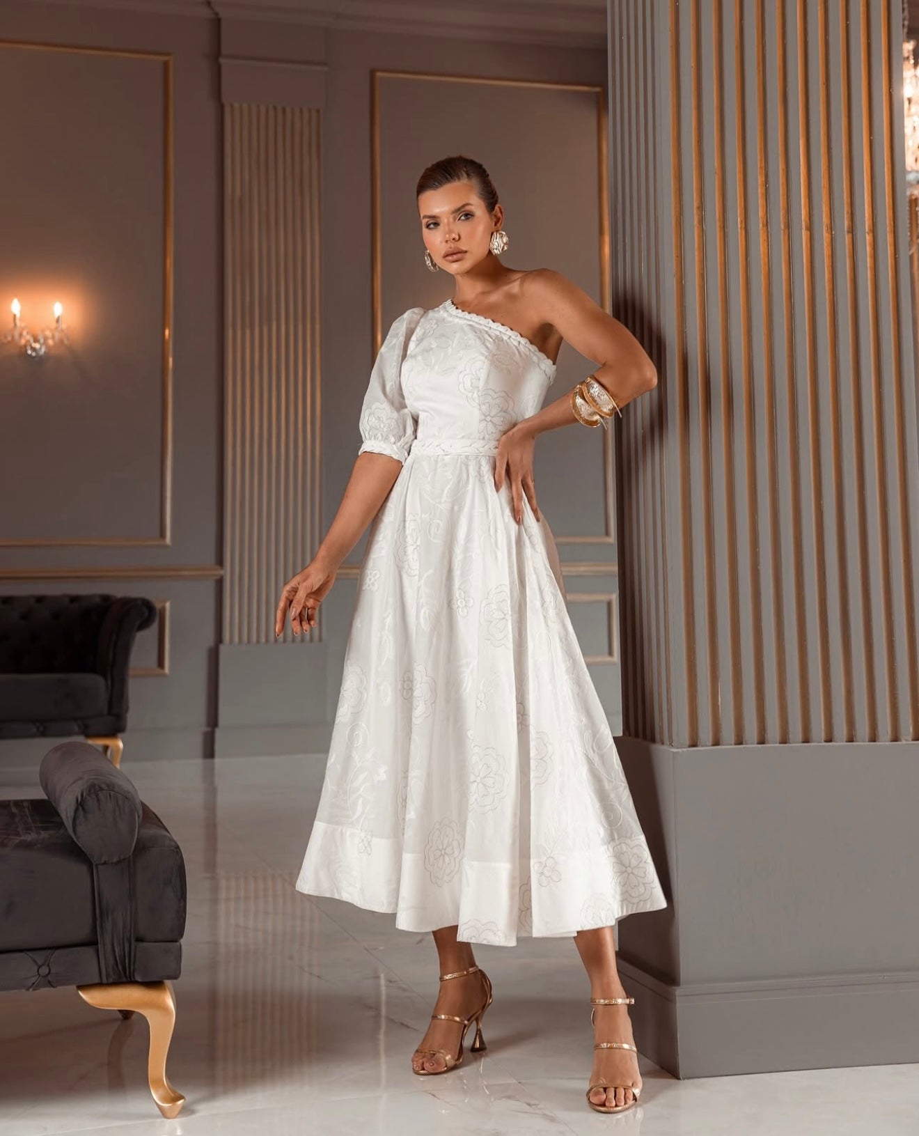 Off Shoulder Embroidery Dress