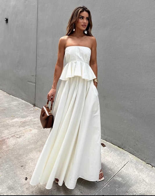 High-Waisted Tricoline Maxi Skirt