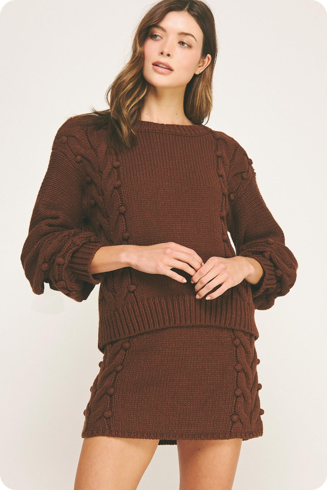 Pom-Pom Cable Knit Sweater