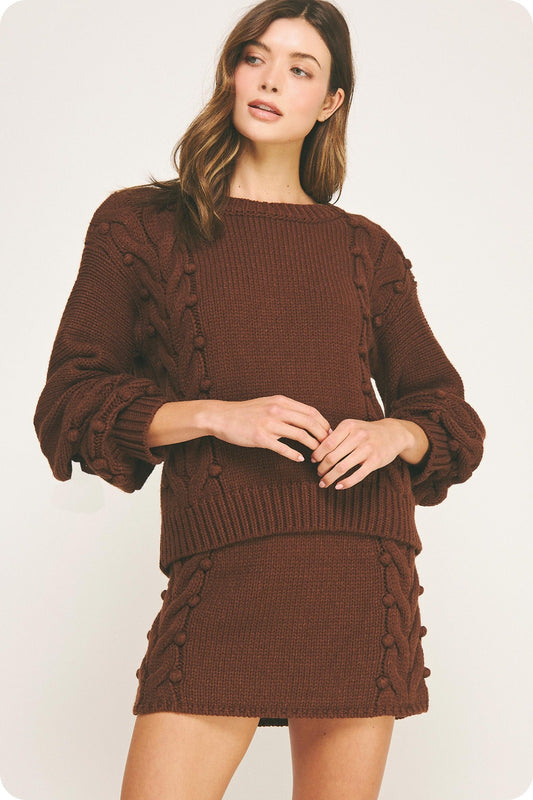 Pom-Pom Cable Knit Sweater
