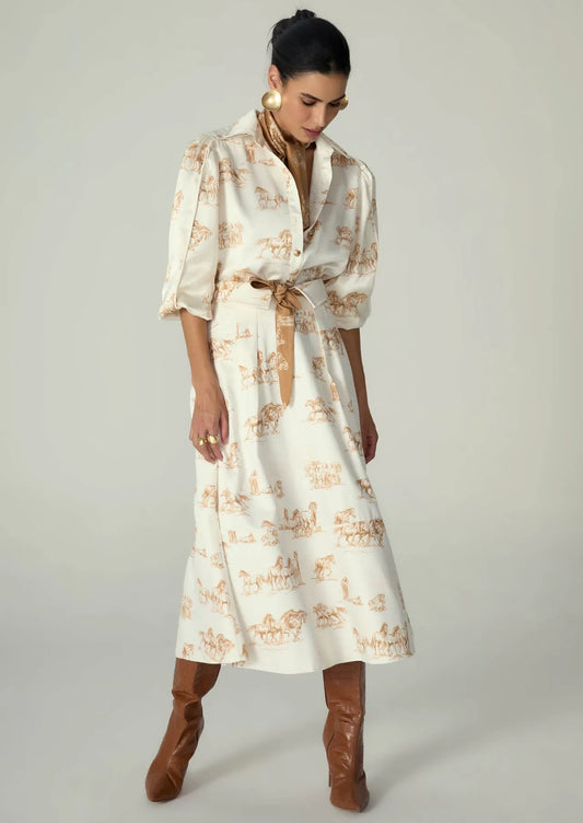 Mary Printed Twill Midi Skirt with Waist Tie