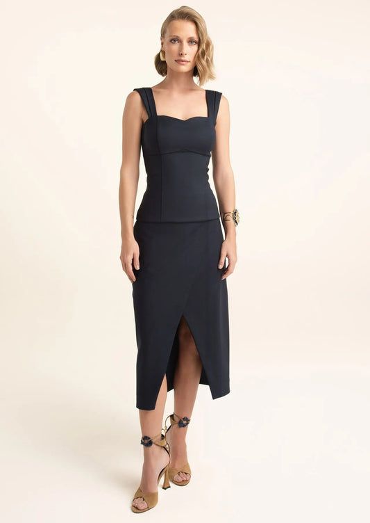 Manu Structured Twill Wrap Midi Skirt
