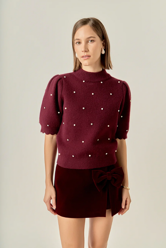 Scalloped Puff Sleeve Knit