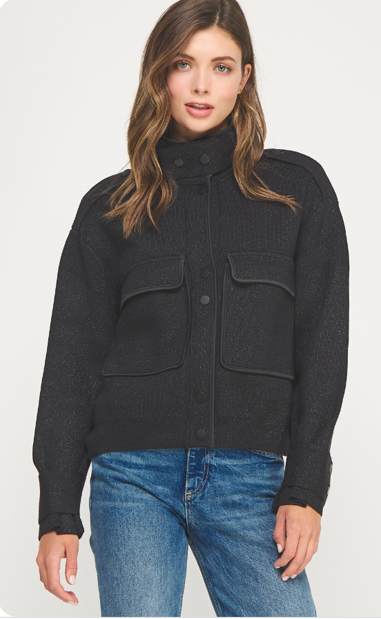 Pocket Detail Lurex Knit Jacket