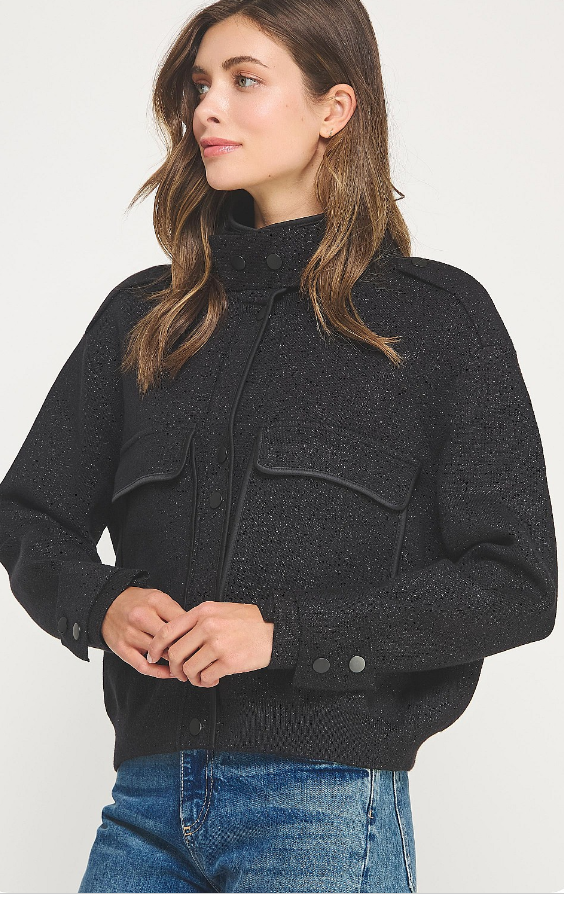 Pocket Detail Lurex Knit Jacket