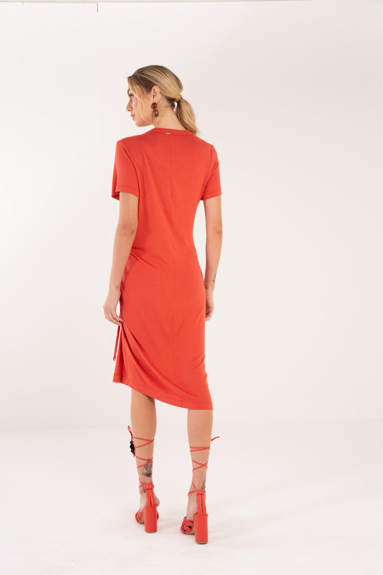 Short sleeve dress with slit and collision