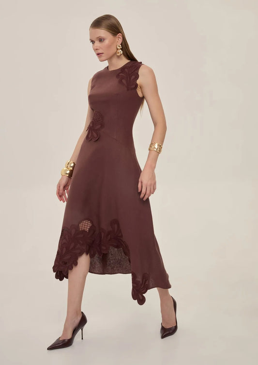 Marjorie Embroidered Linen Midi Dress