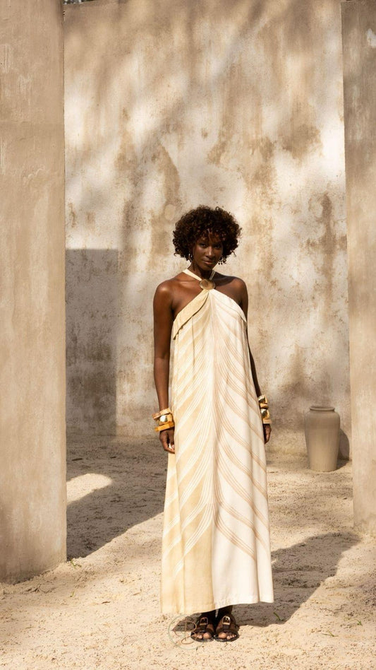 Long Viscose Dress with Leaf Print