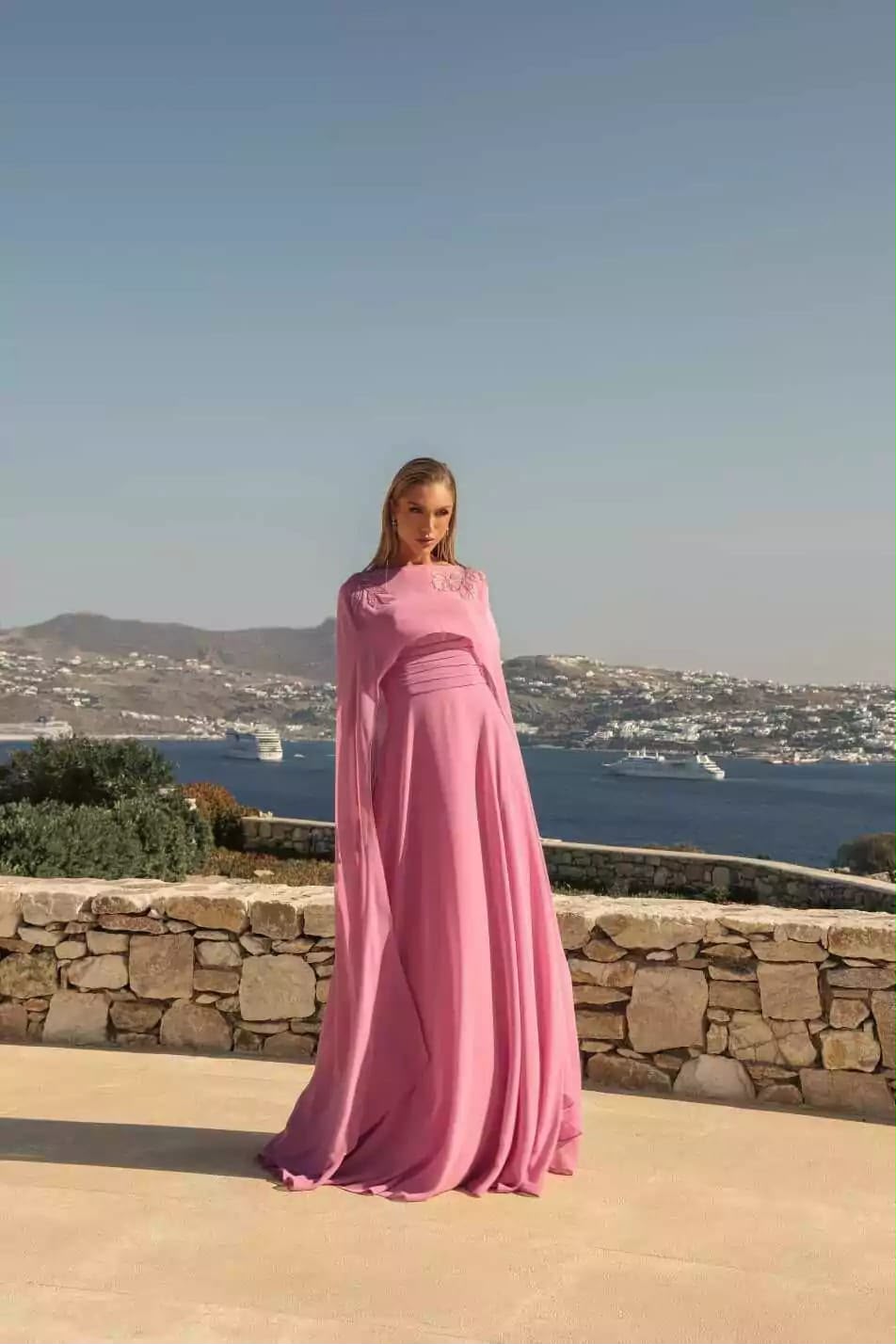 Celeste Embroidered Cape Gown