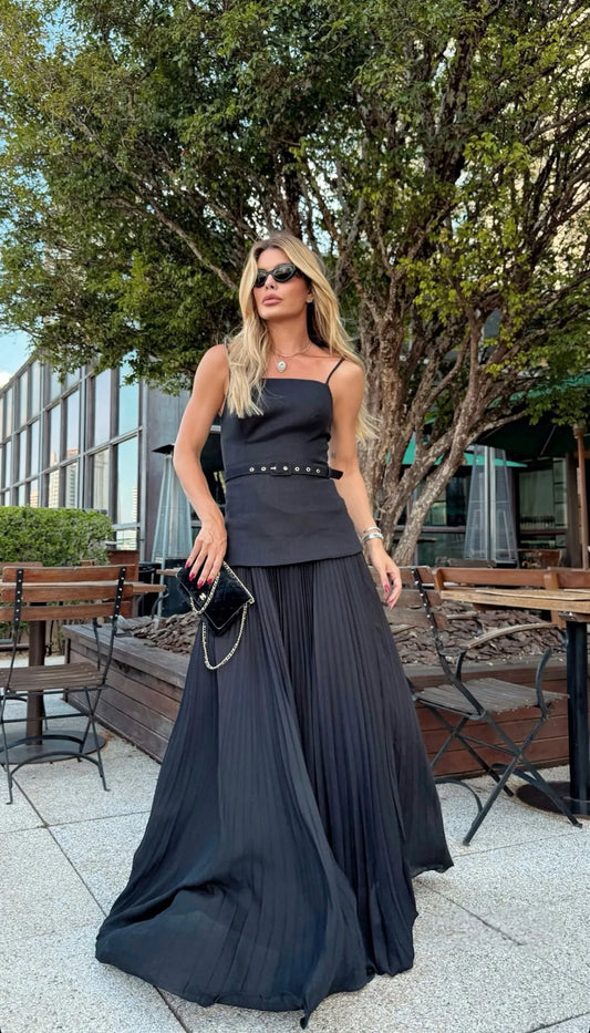 Rami Long Dress Pleated W/Belt