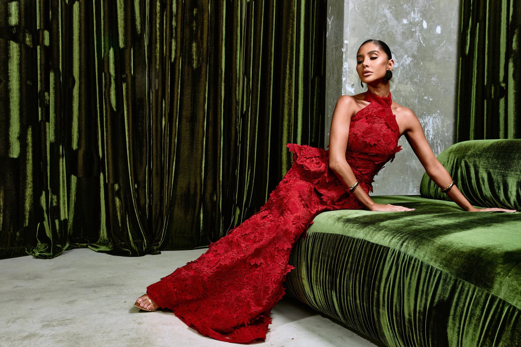 Embroidered Floral Halter Long Dress