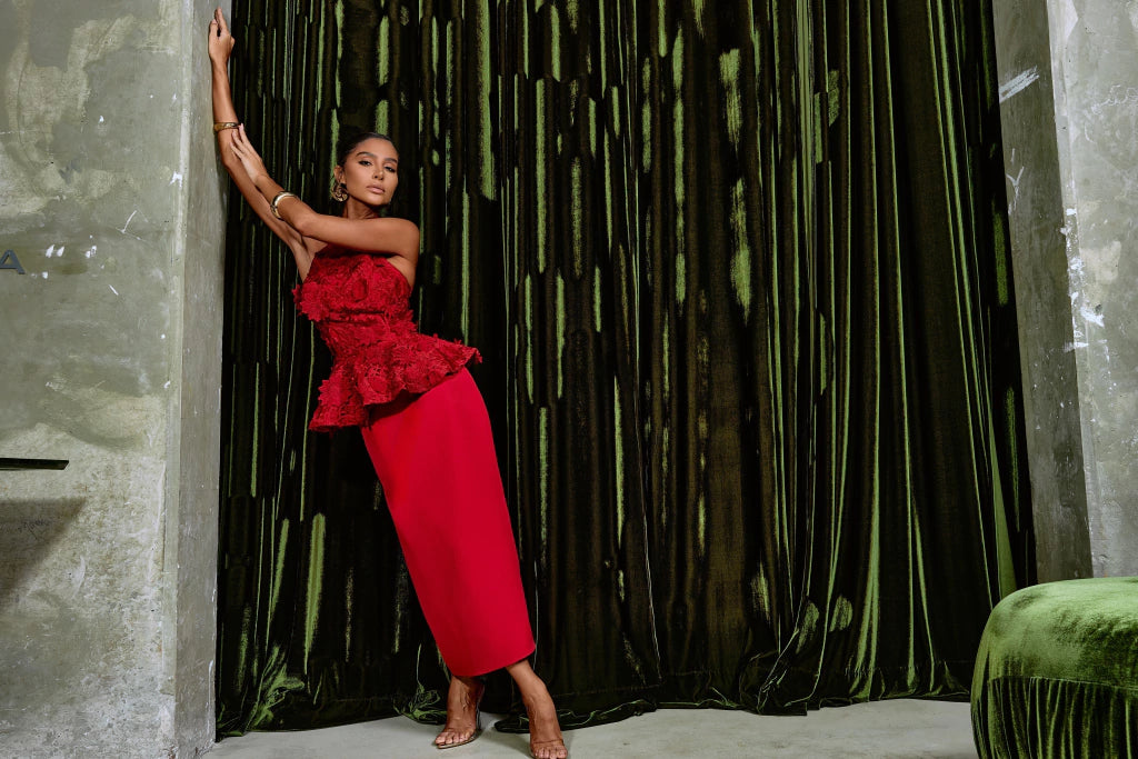 3D Floral Midi Skirt Set