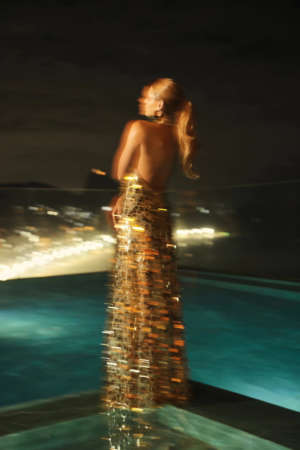 Long Gold Sequin Halter Gown